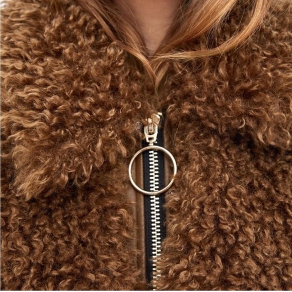Zara Brown Teddy Bomber Coat Jacket - Picture 2 of 10